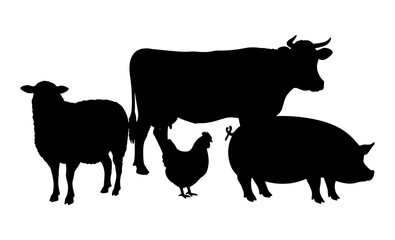 Farm Animals Silhouette Vector Illustration
