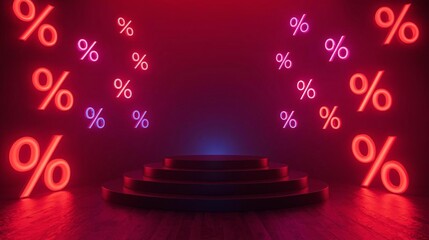 Vibrant Neon Podium Mockup for Black Friday Promotions with Percentage Signs