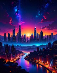 Vibrant cityscape at sunset (1)