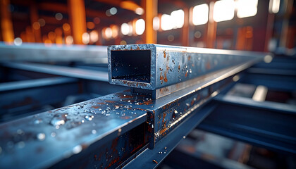Steel Structure in Industrial Setting: A close-up captures the raw essence of steel, revealing its robust nature and the textured marks that tell tales of its journey.