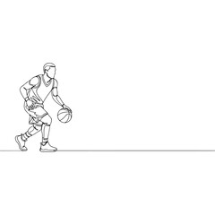 Basketball player dribbling ball in continuous line drawing