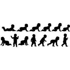 Baby silhouettes crawling and walking in various stages of development