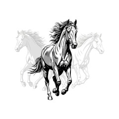 Fototapeta premium Running horse illustration with blurred background on white