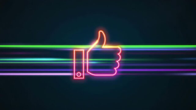 Neon Glowing Thumbs Up Icon Symbolizing Like, Approval, and Social Media Engagement