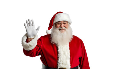 Cheerful Santa Claus Waving Hello on Black Background, Jolly Santa Claus Portrait on Isolated Background