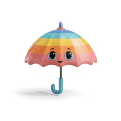 Cute cartoon rainbow umbrella with a happy face isolated on white background