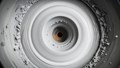 Rotating pottery wheel: A mesmerizing overhead shot captures the blurred motion of a pottery wheel spinning, revealing textures and the transformative potential of clay during pottery activity. 