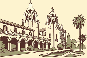 Fototapeta premium Mission Inn in Riverside, California, sprawling Spanish Mission Revival architecture with ornate courtyards