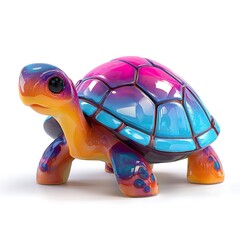 Vibrant and colorful artistic turtle figurine with a glossy finish isolated on white background