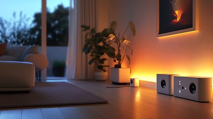 Modern living room with ambient led lighting and minimalist decor