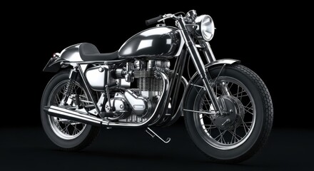 Obraz premium Classic Chrome Motorcycle A Stylish Vintage Ride Against a Dark Background