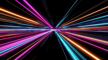 A vibrant abstract design showcasing dynamic light trails in various colors. The image represents energy, speed, and innovation, making it ideal for technology and digital themes.