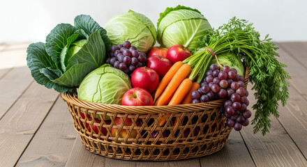 Healthy Harvest Basket of Fresh Fruits and Vegetables for a Balanced Diet