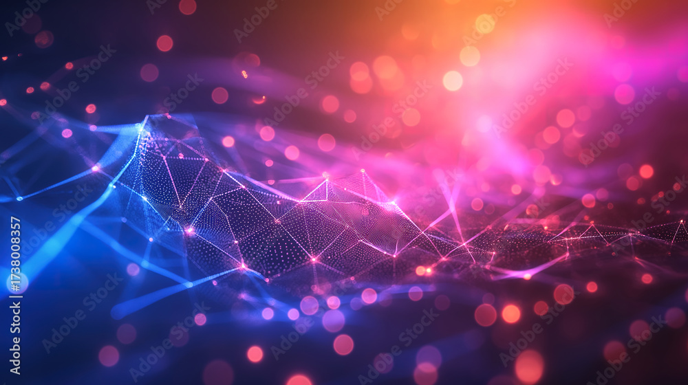 Wall mural abstract technology background with geometric polygonal mesh lines