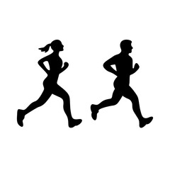 Vector Illustration of Man and Woman Running Silhouette