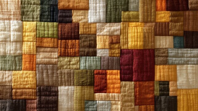 Colorful textured squares in a patchwork or quilt design fills the frame. Great for backgrounds, craft projects, or abstract art design.