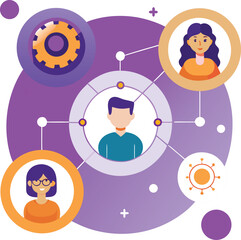 Business concept with people icons, gear, and virus icon on white background network vector illustration EPS file download.
