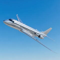Sleek Silver Airplane Ascending in a Clear Blue Sky Luxury Travel Concept