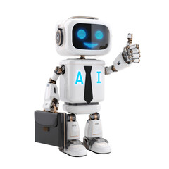 Friendly AI Robot with Briefcase on Transparent Background