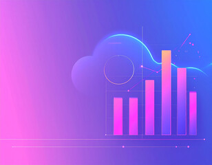 Obraz premium Generated image of a neon cloud icon with bar and line charts, glowing gradient background, symbolizing data analytics, cloud computing and digital storage, square 4:3.