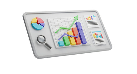 Business analytics dashboard isolated on transparent background