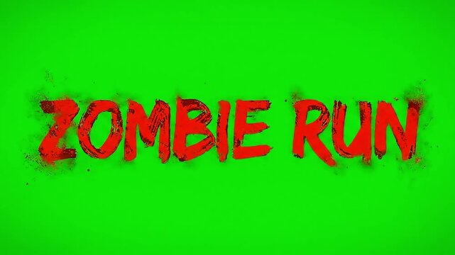 Intense zombie run title sequence with fiery red text against a vibrant green screen, perfect for horror game intros or movie titles.