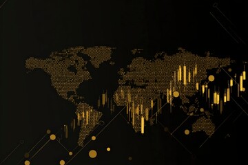 Global financial trends graph on digital world map background. Analyze market data and investment opportunities with innovative technology.