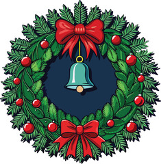 Christmas Wreath with Red Bows and Bell christmas vector illustration EPS file download.
