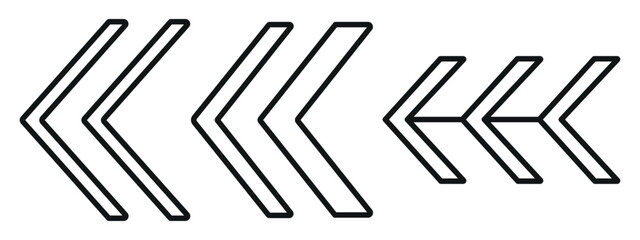 Left Chevron Icon Set – Outline and Minimal Symbols for Navigation, Direction, and Interface Design