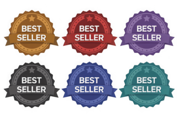 Set of best seller badges illustration of colorful labels for product promotion i