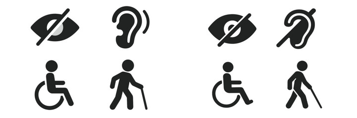 Icons representing different disabilities, focusing on accessibility and inclusion symbols in a simple and clear design