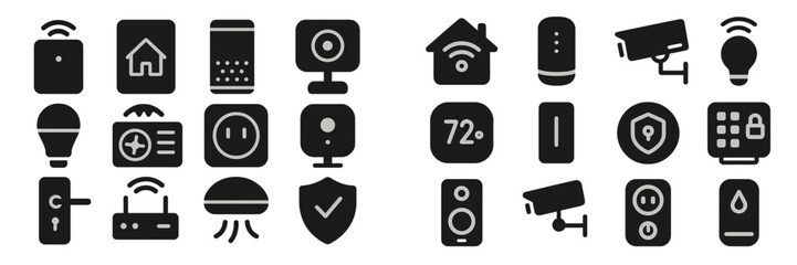 Collection of smart home icons showcasing various devices for modern living and security solutions