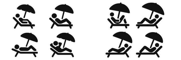 Relaxing sunbathers with umbrellas enjoying a sunny day by the poolside in a tropical setting