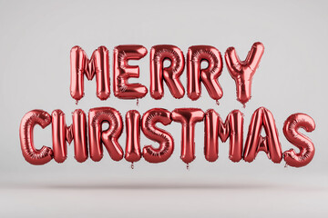 3D Rendering of Shiny Red Foil Balloons Spelling 'MERRY CHRISTMAS' on White Background