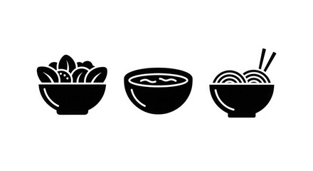 Bowl food salad soup noodle vector icon illustration restaurant menu design healthy diet nutrition concept