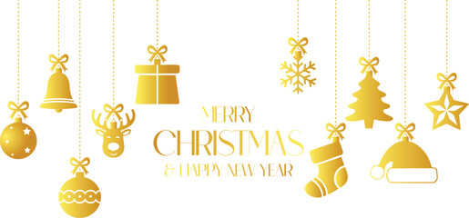 Golden christmas ornaments hanging on
