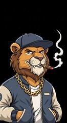 Cool gangster skeleton character in urban streetwear smoking a cigar, a modern vector mascot illustration for t-shirt design.