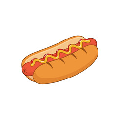 American Hot Dog Vector Fast Food Icon Flat Illustration USA Culture