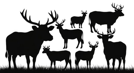 Deer silhouette herd buck stag reindeer wildlife mammal animal nature forest graphic vector art