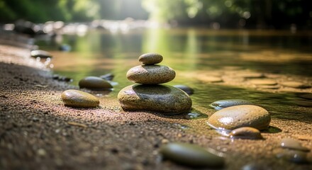 Harmonious River Stones in Dappled Stream