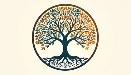 Flat Vector Tree Illustration with Children Playing in Cheerful Bright Park Setting