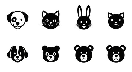Animal faces vector icons dog cat rabbit bear cute cartoon illustration graphic design pet mammal wildlife head