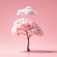 Conceptual tree stands as cloud hovers. Dreamlike background. Use for creativity