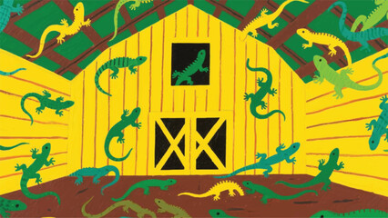 A Collection of Geckos in a Cage Illustrator Artwork Banner Background Design Template 