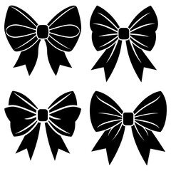 Fototapeta premium Illustration of four black decorative bows with square knots arranged on a white background design element