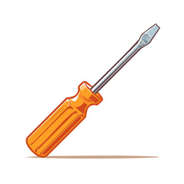 Isolated vector illustration of a flathead screwdriver with an orange handle for repair and construction