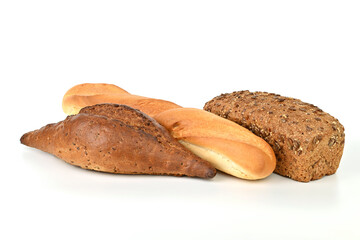 Three different types of bread are displayed on a white background