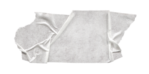 Wrinkled White Torn Tape. Crumpled scrap with folded edges and rough surface texture. Vintage ripped paper element for collage, scrapbooking