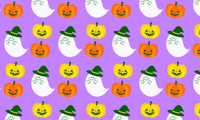 Cute halloween ghost and pumpkin seamless pattern