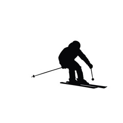 Fototapeta premium Silhouette of a Skier skiing winter sport snow downhill activity pole isolated white background extreme sport recreation cold outdoor